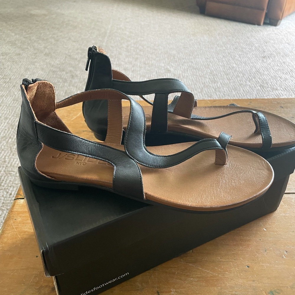 J/Slides black Anthropologie strappy sandals